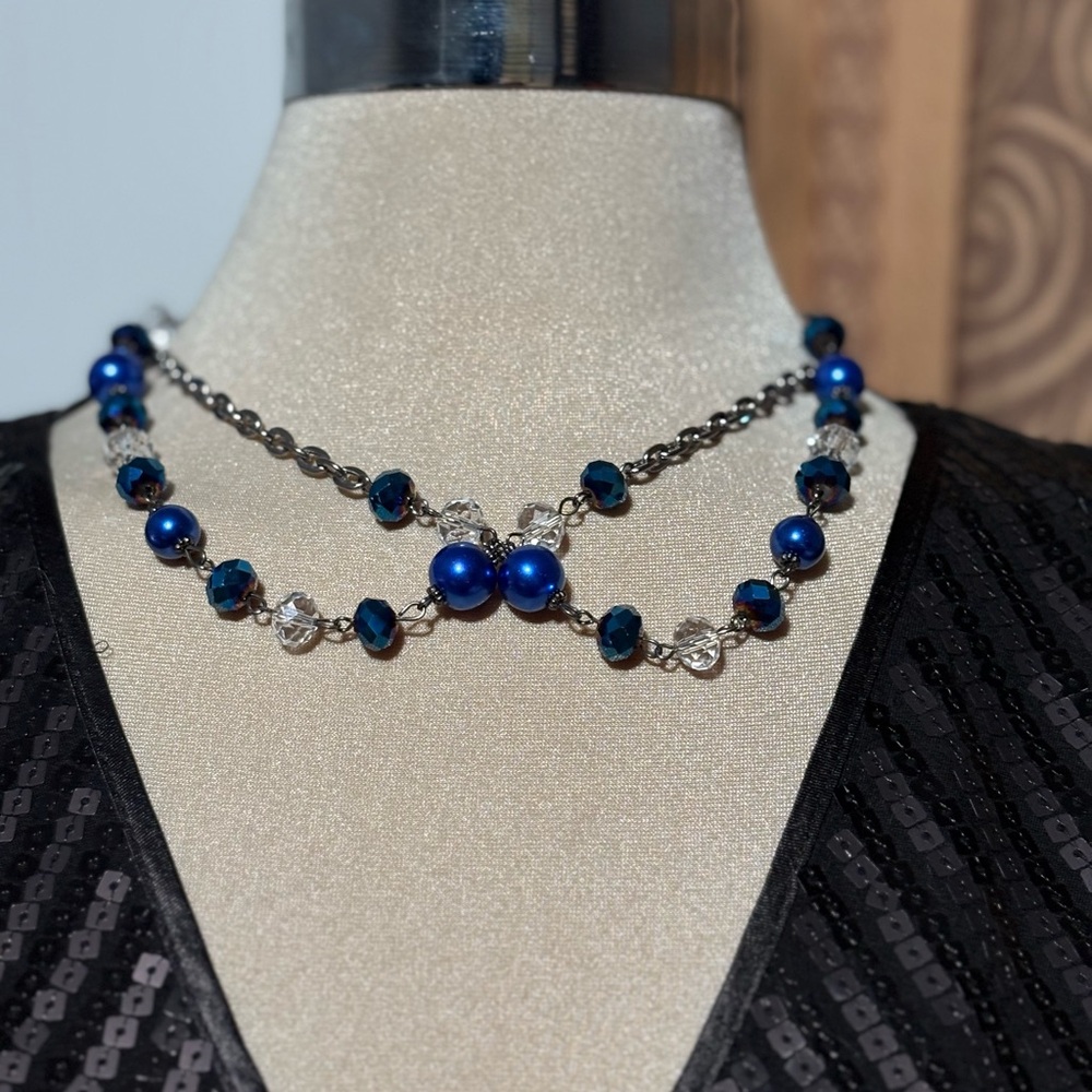 Hand Crafted Blue Beaded Necklace